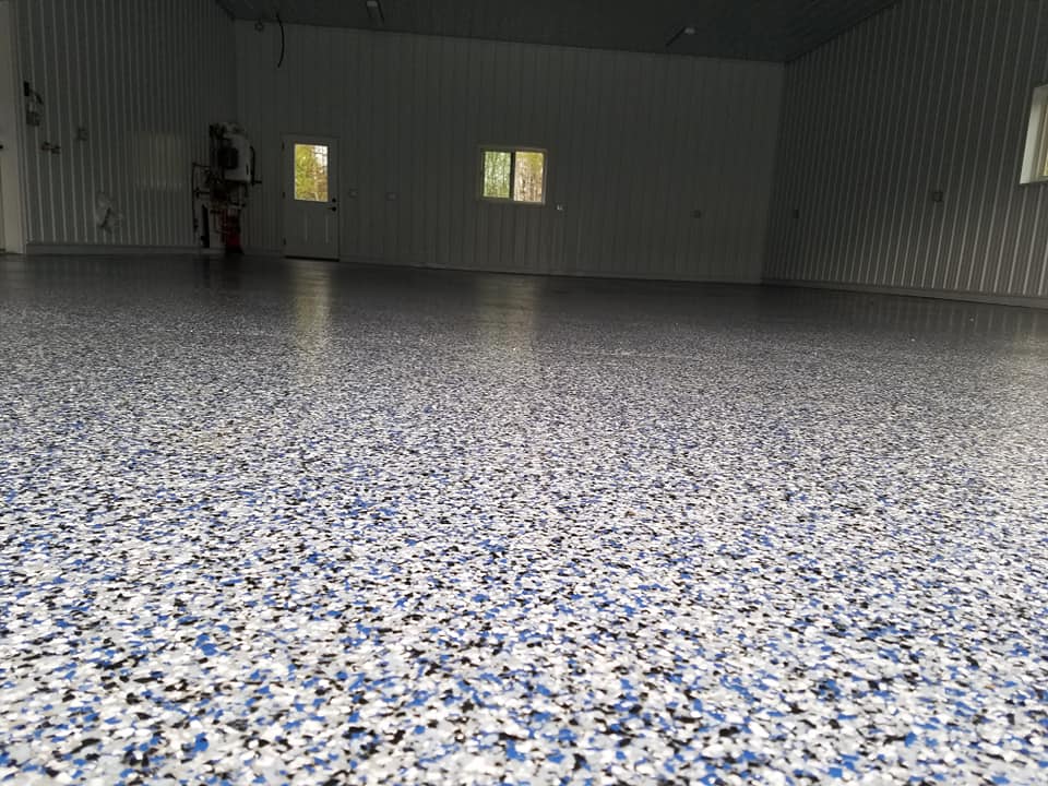 garage floor coating using Tuxedo chips